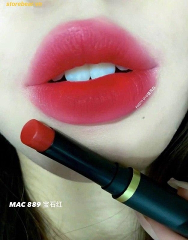 Son Mac Powder Kiss Velvet Blur Slim 889 Ruby New - Màu Đỏ Ruby