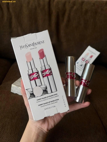 Set Son Dưỡng YSL Loveshine Candy Glaze Màu 02 Hồng Nude + Màu 15 Cam Nude Đất