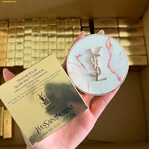 Phấn Nước Cushion YSL Limited Touche Écla Glow-Pact Cushion High Cover Mesh Foundation Collection vân đá limited