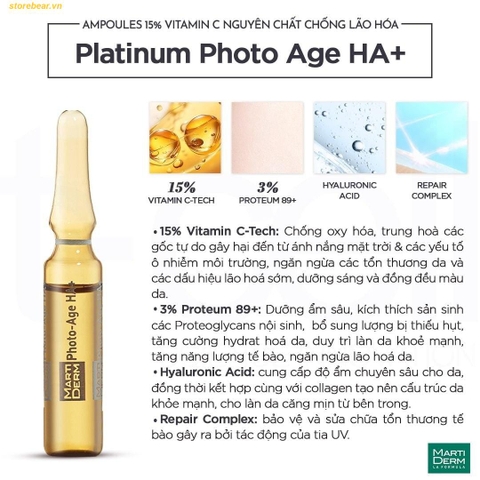 Ampoules 15% Vitamin C Nguyên Chất Chống Lão Hóa - MartiDerm Platinum Photo Age HA+ hộp 30 ống