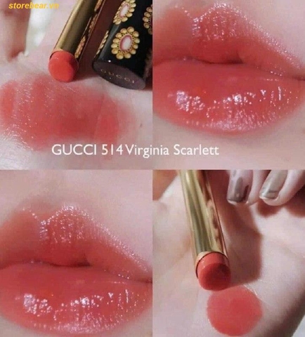 Son Dưỡng Gucci Nude 514 Virginia Scarlett Rouge De Beauté Brillant Màu Cam San Hô