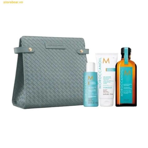 Set Chăm Sóc Tóc Moroccanoil Holiday Kit (Dầu Gội & Dầu Xả 70ml + Tinh Dầu 100ml + Túi Da) 4 Món