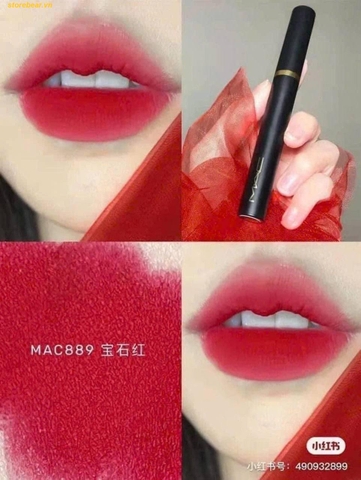 Son Mac Powder Kiss Velvet Blur Slim 889 Ruby New - Màu Đỏ Ruby