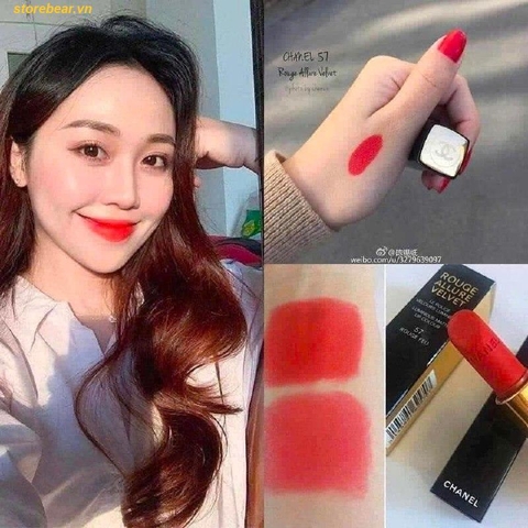 Son Chanel Allure Velvet 57 Rouge Feu Màu Đỏ Cam