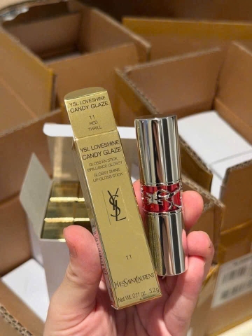 Son YSL Loveshine Candy Glaze Gloss Stick - 11 Red Thrill - Đỏ ánh cam