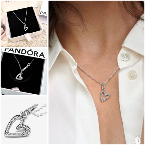 PANDORA Sparkling Freehand Heart - Necklace - Earrings - SET (Sterling, White Zircona) - Dây cổ / khuyên tai / bộ (dây + khuyên) - Bạc 925, đá CZ trắng, hình tim - JEWELRY