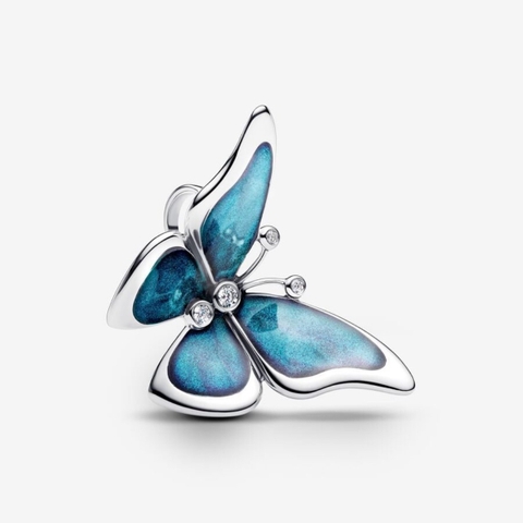 PANDORA Oversized Butterfly Charm  (Silver Sterling, Zircona) - Hạt treo trang trí vòng tay / mặt dây chuyền, hình bướm xanh, size to, bạc 925 - JEWELRY