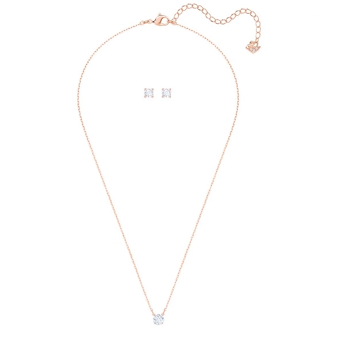 SWAROVSKI Stilla Attract set (Round cut, White, Rose gold-tone plated) - EARRINGS & NECKLACE - Khuyên tai + dây cổ - JEWELRY