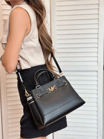 Túi MK Michael Kors Reed Small Pebbled Leather Belted Satchel Black Bag - Túi xách, túi đeo chéo màu đen