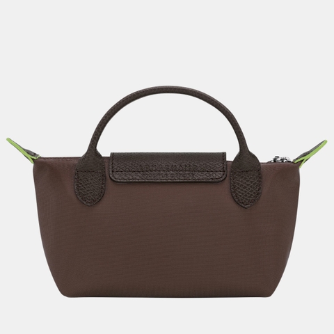 CHÍNH HÃNG - MINI SIZE - TÚI LONGCHAMP LE PLIAGE GREEN POUCH WITH HANDLE - MOCHA - Túi xách màu nâu sẫm