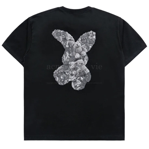 ÁO ADLV BEAR DOLL FUZZY RABBIT T-SHIRT BLACK - ÁO THUN CỔ TRÒN TAY LỠ, HÌNH THỎ, MÀU ĐEN