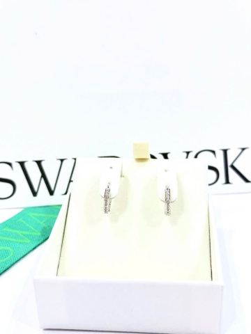 SWAROVSKI Matrix hoop earrings (Round cut, White, Rhodium plated) - Khuyên tai, vòng tròn đính pha lê - JEWERY