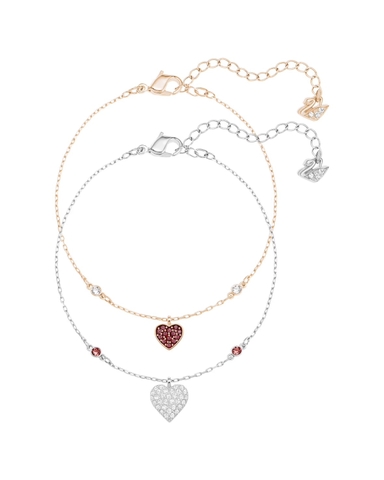 SWAROVSKI Crystal Wishes bracele (Set 2, Heart, Red, Mixed metal finish) - Bộ gồm 2 Vòng, lắc tay tim trắng và đỏ - JEWELRY BRACELET