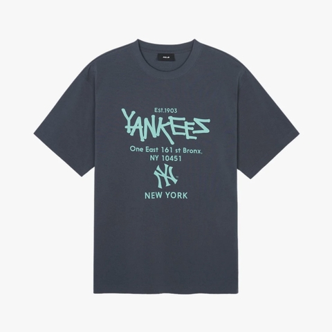 Áo MLB Street Lettering Overfit T-shirt NY Newyork Grey - Áo thun cổ tròn tay lỡ màu xám