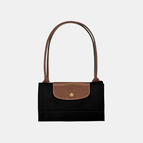 LAGRE SIZE - TÚI LONGCHAMP LE PLIAGE ORIGINAL TOTE BAG - BLACK - Túi xách màu đen, quai nắp nâu