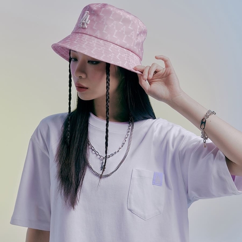[SALE] Mũ MLB Bucket hat Monogram Crayon LA Dodgers Pink - Mũ vành tròn màu hồng