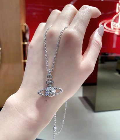 VIVIENNE WESTWOOD Mayfair Bas Relief Pendant Necklace - Dây cổ/chuyền hình quả cầu hai chiều, phối đá CZ trắng - JEWELRY NECKLACE