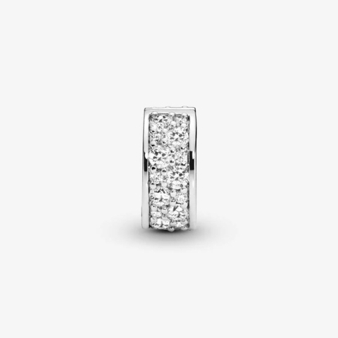 PANDORA Clear Pavé Clip Charm (Silver Sterling, Zircona) - Hạt trang trí vòng tay hình tròn, chốt bấm chặn, bạc 925, CZ trắng - JEWELRY