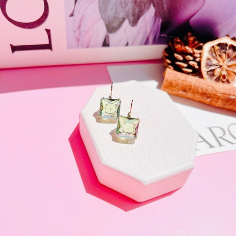 SWAROVSKI Millenia drop earrings (Square cut, Green, Gold-tone plated) - Khuyên tai pha lê xanh lá - JEWELRY