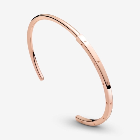 Pandora Signature I-D bangle (14k Rose-gold plated) - Vòng/lắc tay hỗn hợp kim loại mạ vàng hồng 14k, dáng cứng - JEWELRY