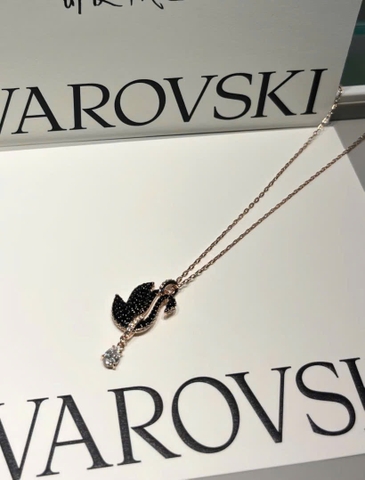 CHÍNH HÃNG - SWAROVSKI Swan pendant (Black, Rose gold-tone plated) - Dây cổ, chuyền thiên nga pha lê đen, giọt nước rơi - JEWELRY NECKLACE