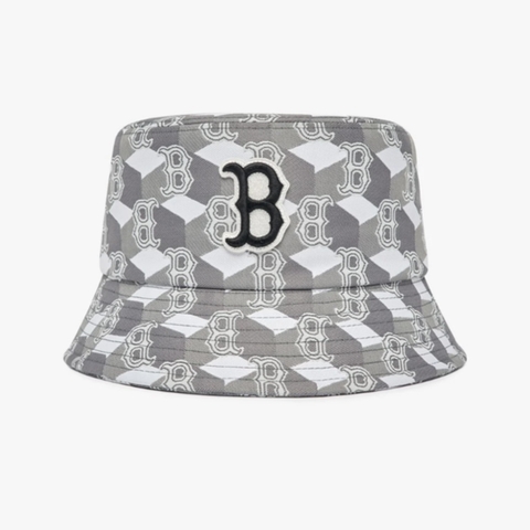 [SALE] MLB MONOGRAM CUBE B BOSTON REDSOX BUCKET Grey - Mũ vành tròn, tone xám