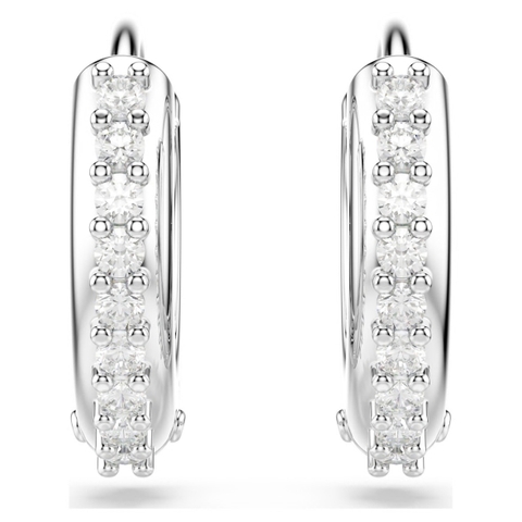 SWAROVSKI Matrix hoop earrings (Round cut, White, Rhodium plated) - Khuyên tai, vòng tròn đính pha lê - JEWERY