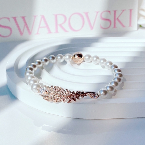 SWAROVSKI Nice bracelet (Feather, White, Rose gold-tone plated) - Vòng/lắc tay ngọc trai pha lê, lông vũ - SWAROVSKI - JEWELRY