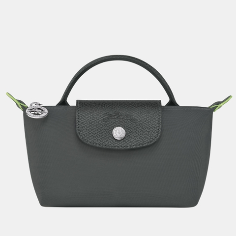 MINI SIZE - TÚI LONGCHAMP LE PLIAGE GREEN POUCH WITH HANDLE - GRAPHITE - Recycled Canvas - Túi xách màu xám than chì