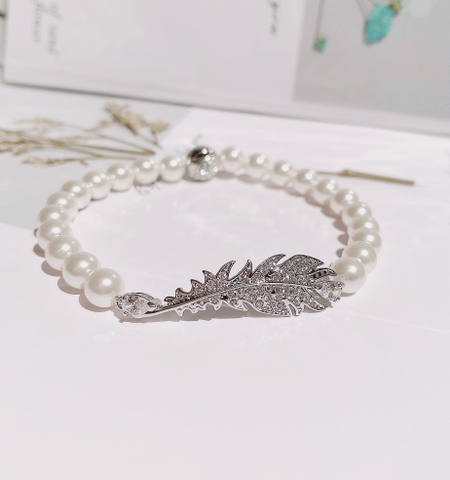 SWAROVSKI Nice bracelet (Magnetic closure, Feather, White, Rhodium) - Vòng/lắc tay ngọc trai pha lê, lông vũ - SWAROVSKI - JEWELRY