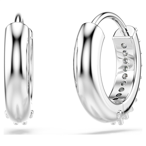 SWAROVSKI Matrix hoop earrings (Round cut, White, Rhodium plated) - Khuyên tai, vòng tròn đính pha lê - JEWERY