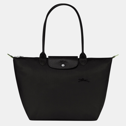 LARGE SIZE - TÚI LONGCHAMP LE PLIAGE NOIR GREEN L TOTE BAG - BLACK - Túi xách màu đen, quai nắp đen