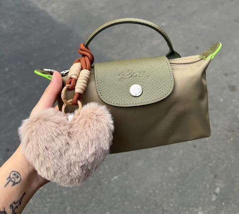 MINI SIZE - TÚI LONGCHAMP LE PLIAGE GREEN POUCH WITH HANDLE - ARTICHOKE - Túi xách màu xanh xám
