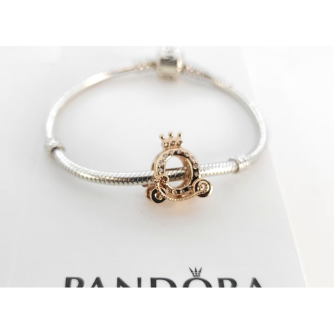 PANDORA Charm Crown O Carriage (Rose-gold 14k plated, Clear Zircona) - Hạt trang trí vòng tay hình cổ xe bí vương miệng, hợp kim mạ vàng hồng 14k, đá CZ trắng