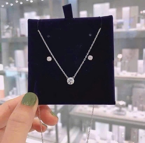 SWAROVSKI Stilla Attract (Round cut, White, Rhodium plated) - SET - EARRINGS - NECKLACE - Khuyên tai + dây cổ, pha lê trắng - JEWELRY