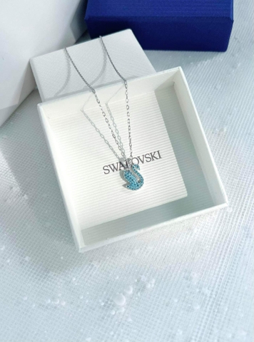 SWAROVSKI Swan pendant (Swan, M or S size, Blue, Rhodium plated) - Dây cổ, dây chuyền thiên nga xanh - JEWELRY NECKLACE