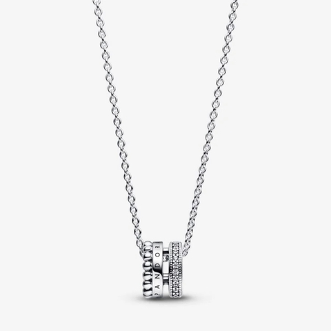 PANDORA Signature Logo Pavé & Beads - Pendant & Necklace (Sterling Silver, Zirconia) - Dây chuyền/ cổ bạc 925, đính đá CZ