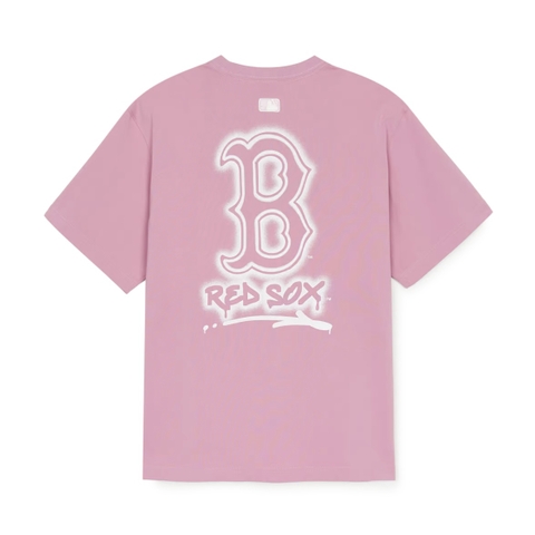 MLB Basic Street Logo Overfit Short Sleeve T-Shirt Boston Red Sox Pink - Áo thun cổ tròn tay lỡ màu hồng