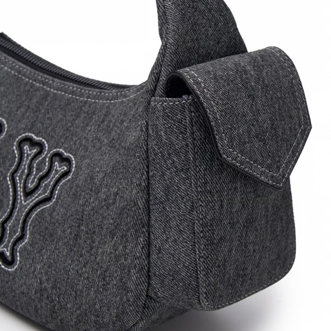 Túi MLB Basic Mega Logo Denim Cargo crossbody / shoulder Bag New York Yankees NY Grey - Túi xách, đeo vai, màu xám denim