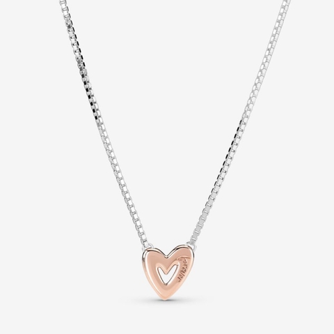 PANDORA Sparkling Freehand Heart Necklace (Sterling Silver, 14k Rose-gold plated) - Dây chuyền/ cổ bạc 925, mặt trái tim mạ vàng hồng 14k - JEWELRY