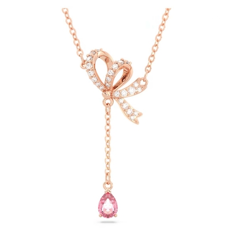 SWAROVSKI Volta Y pendant (Bow, Pink, Rose gold-tone plated) - Dây cổ, dây chuyền hoạ tiết nơ dài - JEWELRY NECKLACE