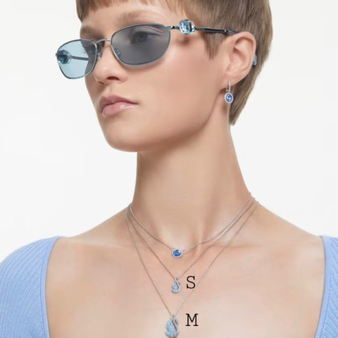 SWAROVSKI Swan pendant (Swan, M or S size, Blue, Rhodium plated) - Dây cổ, dây chuyền thiên nga xanh - JEWELRY NECKLACE