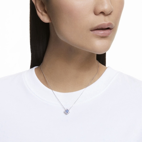 CHÍNH HÃNG - SWAROVSKI Una necklace (Clover, BLUE, Rhodium plated) - Dây cổ, dây chuyền pha lê xanh - JEWELRY