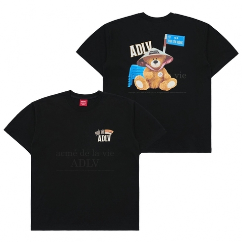 (PHỞ STORY x ADLV) ÁO THUN ADLV ROAD SIGN BEAR BLACK T-SHIRT