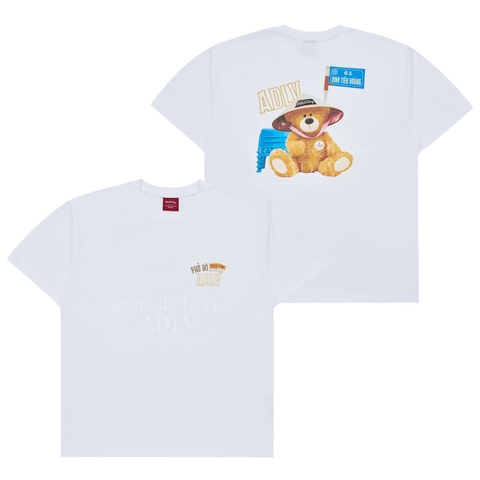 (PHỞ STORY x ADLV) ÁO THUN ADLV ROAD SIGN BEAR WHITE T-SHIRT