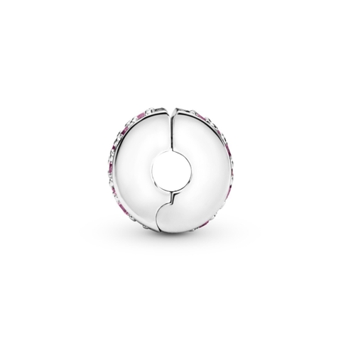 PANDORA Pink Pavé Clip Charm (Silver Sterling, Zircona) - Hạt trang trí vòng tay hình tròn, chốt bấm chặn, bạc 925, CZ hồng - JEWELRY