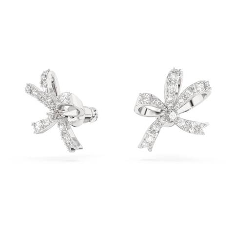 SWAROVSKI Volta stud earrings  (Bow, Small, White, Rhodium plated) - Khuyên tai hình nơ trắng - JEWERY