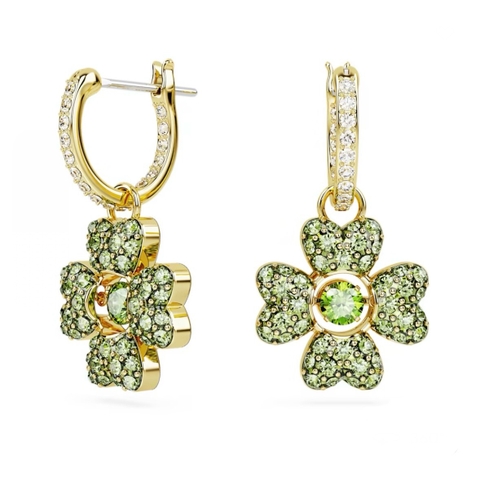 SWAROVSKI Idyllia drop earrings (Clover, Green, Gold-tone plated) - Khuyên tai lá, pha lê xanh - JEWELRY