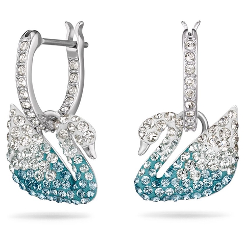 SWAROVSKI Iconic SWAN earrings (Swan, Blue, Rhodium plated) - KHUYÊN TAI THIÊN NGA XANH CHUYỂN MÀU OMBRE - SWAROVSKI - JEWELRY