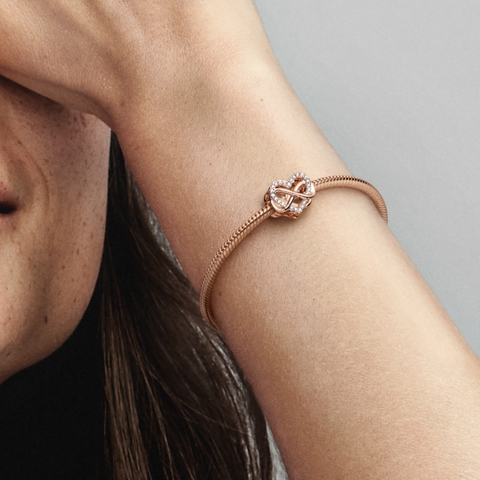 PANDORA Charm Moments INFINITY HEART (Silver Sterling, Rose-gold 14k plated, Zircona) - Hạt trang trí vòng tay hình trái tim vô cực, bạc 925, mạ vàng hồng 14k, đá CZ